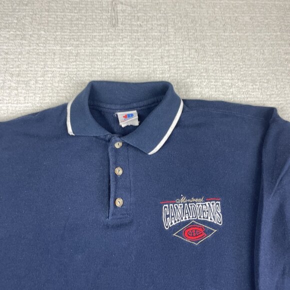 VTG Canada Made Montreal Canadien Mens XL NHL Rugby Polo Bulletin Athletic Navy - Picture 2 of 16